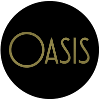 Oasis Logo black disk with gold lettering