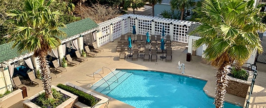 Overhead view of the Estancia La Jolla Hotel & Spa on a sunny day.